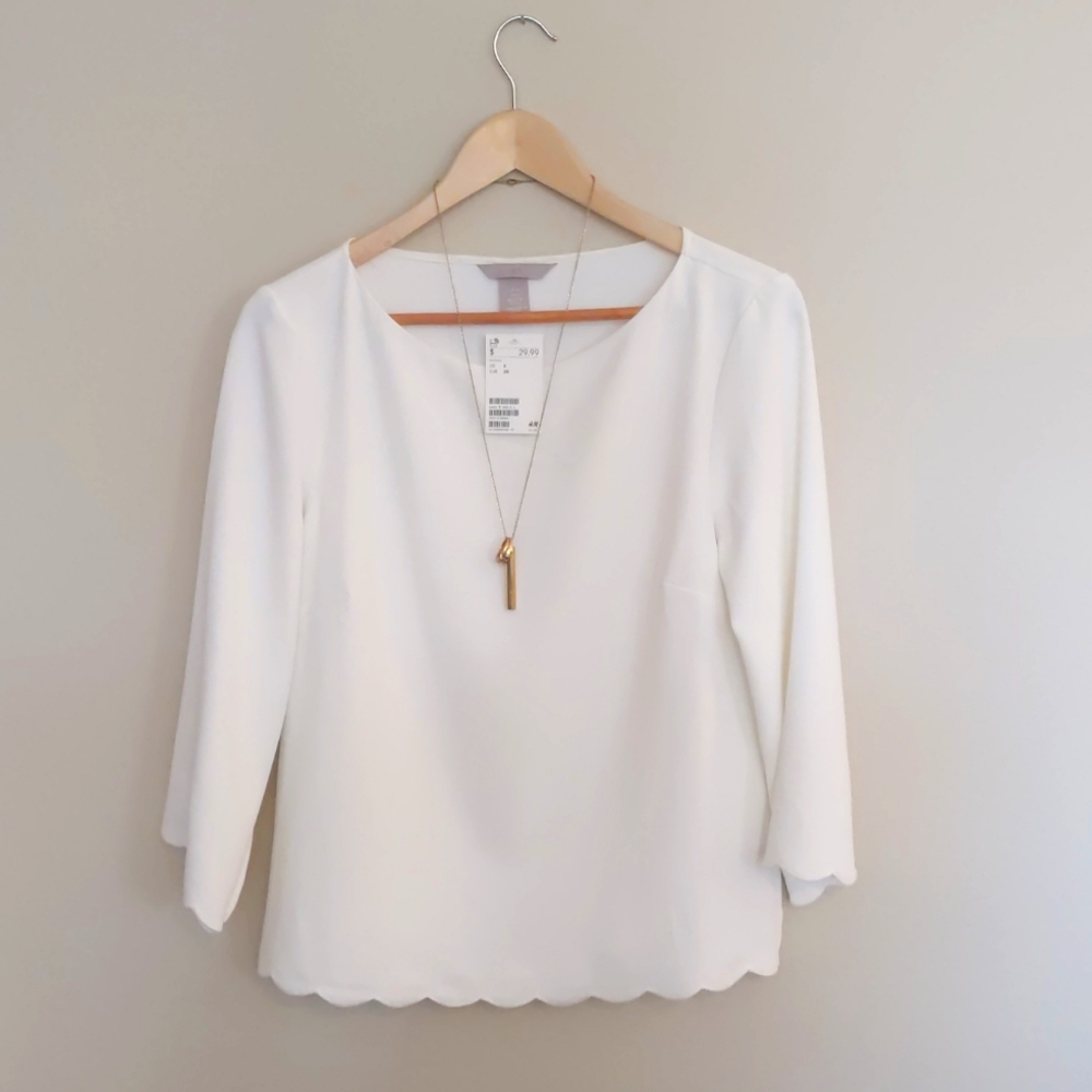 H&M Scalloped Edge White Blouse
